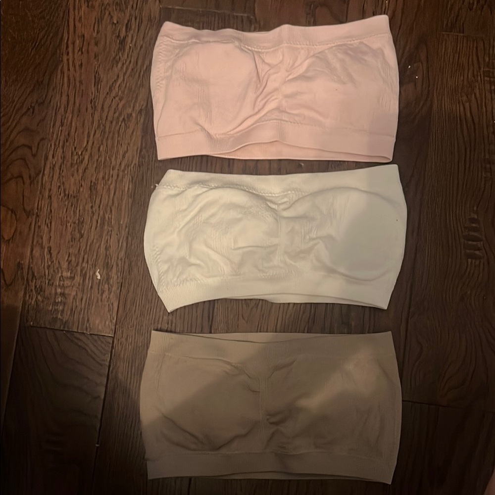 Rene Rofe Bandeau Bra Trio in Soft Pink, White, and Beige